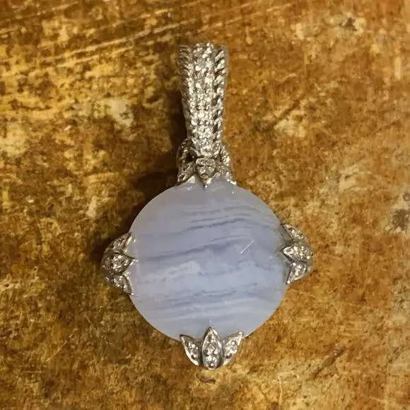 Judith Ripka Pendant/Enhancer Sterling Silver, Blue Lace Agate & CZ's Diamonique - Picture 2 of 8